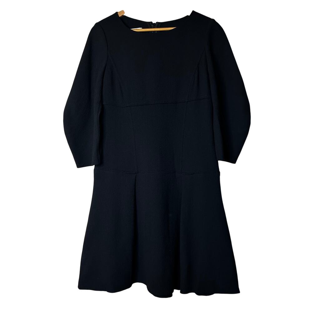 Oscar‎ De La Renta Dress Size 8 Black 100% Wool Fit & Flare Blouson Sleeves
